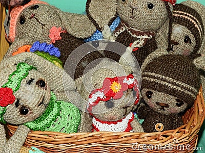 Original Handmade Amigirumi - knitted animals Stock Photo