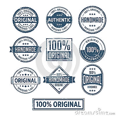 100% Original Handmade Authentic Label Badge vector Vector Illustration