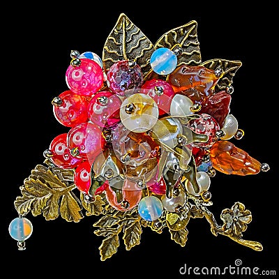 Original handmade brooch with various stones Stock Photo