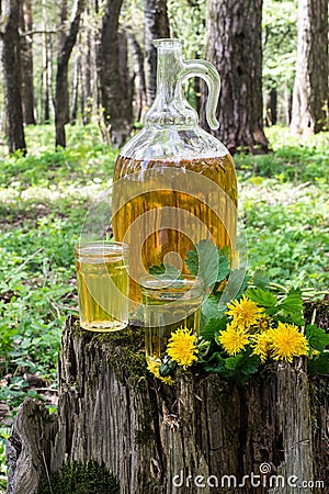 Original homemade dandelion wine Stock Photo