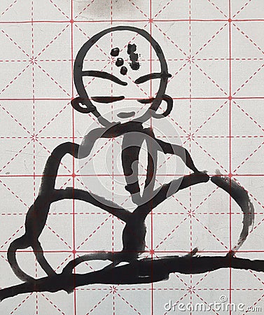 Original illustration of a monk meditating Cartoon Illustration