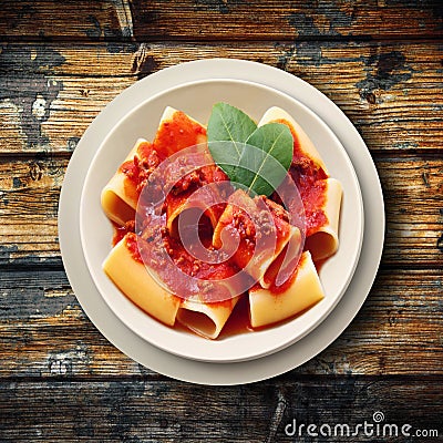 Italian paccheri with meat sauce Stock Photo