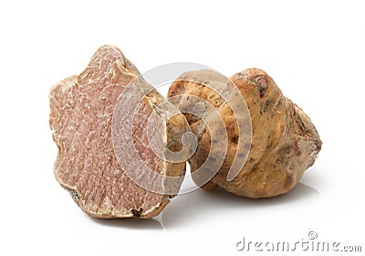 Original italian white truffle in white background Stock Photo