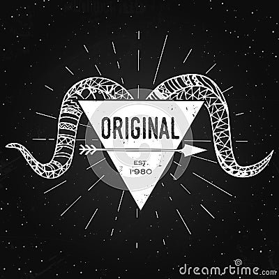 Original - label with ram's head on the chalkboard background with vintage typography. Vector stamp or banner. Vector Illustration
