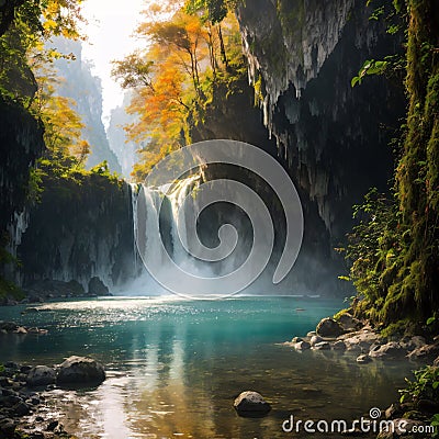 The original limestone bedrock layers are being eroded and the Ban Gioc waterfal... Stock Photo