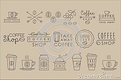 Original linear labels for coffee houses, cafe and shops. Tasty and hot beverage. Decorative vector elements for cup Vector Illustration