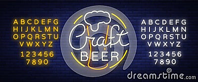 Original logo design is a neon-style beer craft for a beer house, bar pub, brewery brewery tavern, stuffing, pub Vector Illustration