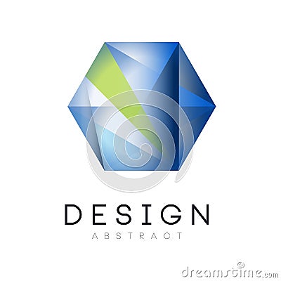 Original logo in form of hexagonal crystal. Geometric icon in gradient blue and green colors. Vector design for company Vector Illustration