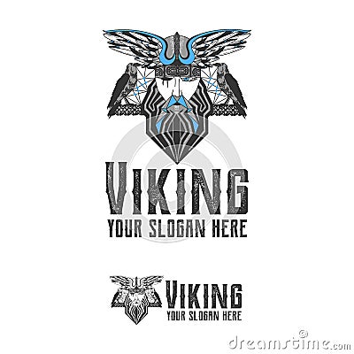 Original logo with the Scandinavian Viking `Odin` in style geometric. Stock Photo