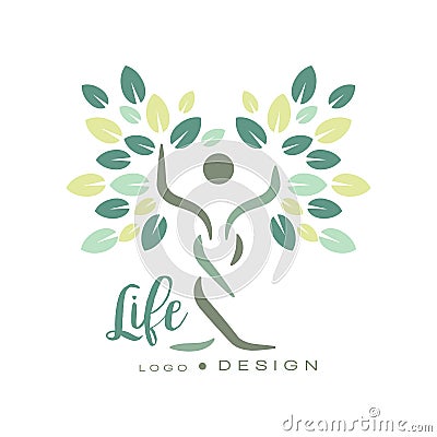 Original logo template for wellness center, yoga studio or spa salon. Flat vector emblem with abstract human silhouette Vector Illustration