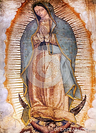 Original Mary Guadalupe Painting New Basilica Shrine Mexico City Mexico Stock Photo