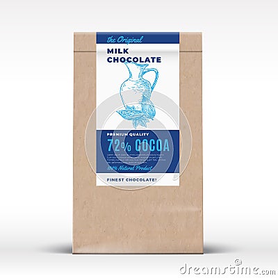 The Original Milk Chocolate. Craft Paper Bag Product Label. Abstract Vector Packaging Design Layout with Realistic Vector Illustration