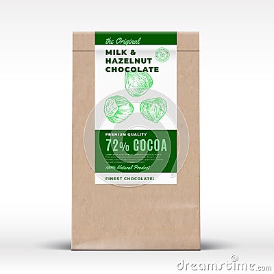 The Original Milk and Hazelnut Chocolate. Craft Paper Bag Product Label. Abstract Vector Packaging Design Layout with Vector Illustration