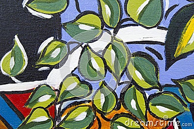 Original oil painting close up detail - leaves Stock Photo