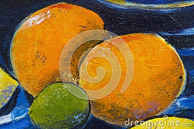 Original oil painting close up detail - oranges Stock Photo
