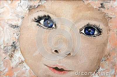 Original oil painting portrait of a child on canvas. Modern Impressionism Stock Photo