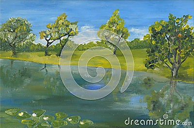 Original oil painting summer island seascape, beautiful landscape on canvas. Stock Photo