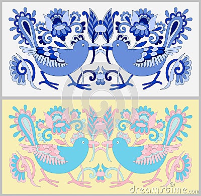 original oriental decorative ethnic bird with flowers, ethno ukrainian pattern for your design Vector Illustration