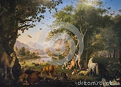 Original painting adam and eve in the garden of eden Editorial Stock Photo