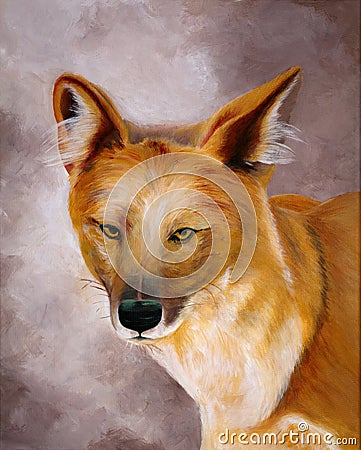 Original painting of a Asiatic wild dog, a child art Stock Photo