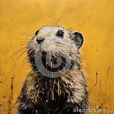 Original Painting Of A Hamster In The Style Of Martin Rak Cartoon Illustration
