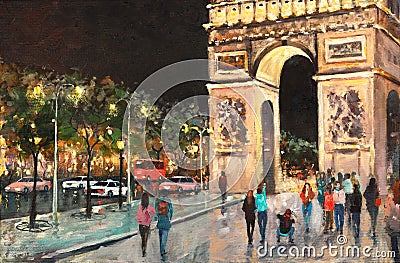 Original Paris Oil Painting On Canvas, Arch of Triumph in Stock Photo