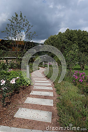 original path at VDNKh to the Mobius Strip attraction Stock Photo