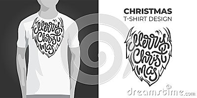 Original print design for T-shirt with Santa beard and Merry Christmas typography. Vector illustration for printing on Vector Illustration