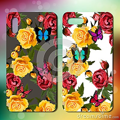 Phone cover with roses Vector Illustration