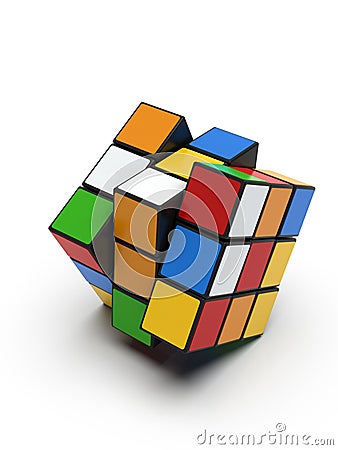 Rubik`s Cube, shuffled and rotated, extreme detail Editorial Stock Photo