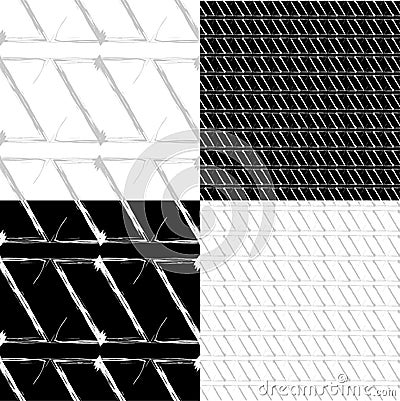 Original seamless geometric pattern of gray lines on a white and black background, triangular abstraction, brush strokes Vector Illustration