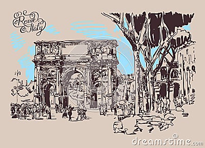 Original sketch digital drawing Rome Italy landmark Vector Illustration