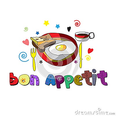 The original spelling of the phrase Bon appetit. Vector Illustration