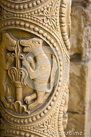 Original stone carvings around the west front door, Lincoln Cathedral, Lincoln, Lincolnshire, UK -August 2009 Editorial Stock Photo