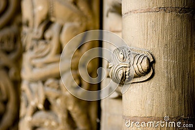 Original stone carvings around the west front door, Lincoln Cathedral, Lincoln, Lincolnshire, UK -August 2009 Editorial Stock Photo