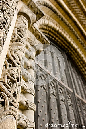 Original stone carvings around the west front door, Lincoln Cathedral, Lincoln, Lincolnshire, UK -August 2009 Editorial Stock Photo