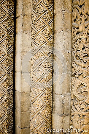 Original stone carvings around the west front door, Lincoln Cathedral, Lincoln, Lincolnshire, UK -August 2009 Editorial Stock Photo