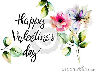 Original Summer flowers with title Happy Valentines day Cartoon Illustration