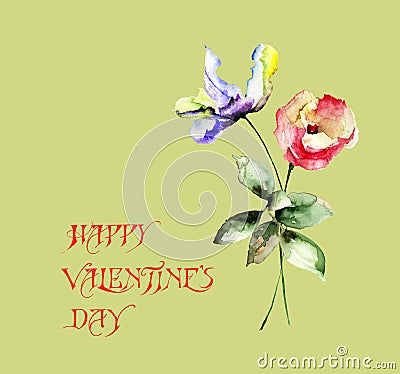 Original Summer flowers with title Happy Valentines day Cartoon Illustration