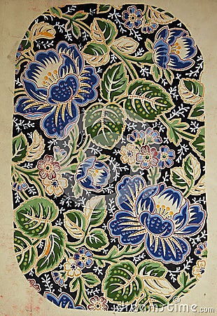 Original textile pattern blue beautiful flowers in the art Nouveau style. Sketch vintage hand painted gouache Editorial Stock Photo