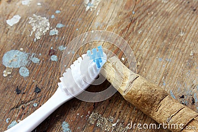 Original toothbrush miswak with modern toothbrush Stock Photo