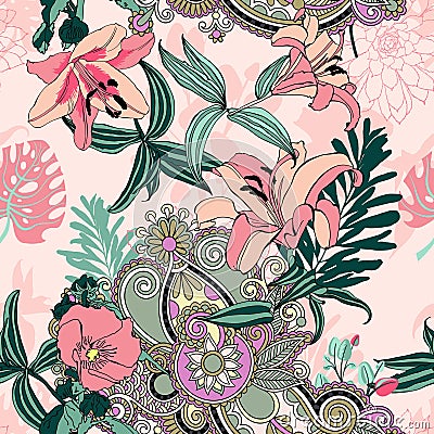 Original trendy seamless artistic flower pattern Vector Illustration