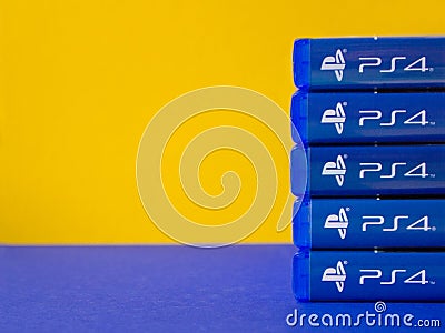 Original video games for the console Sony Playstation 4 Editorial Stock Photo