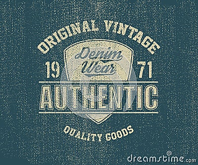 Original vintage Denim print for t-shirt. Cartoon Illustration