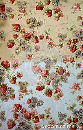 Original vintage textile pattern strawberries in the art Nouveau style. Sketch vintage hand painted gouache. Editorial Stock Photo