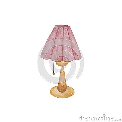 Original watercolor classic bedside table lamp with dusk rose lampshade Stock Photo