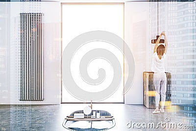 Original white bathroom, tub in floor double Stock Photo