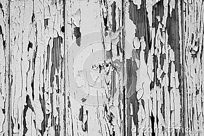 Original white painted boards of the old textured wall. Cracks in the old paint Stock Photo