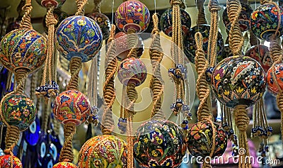 Orinetal Beads Hanged in Grand Bazaar Stock Photo