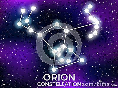 Orion constellation. Starry night sky. Cluster of stars and galaxies. Deep space. Vector Vector Illustration